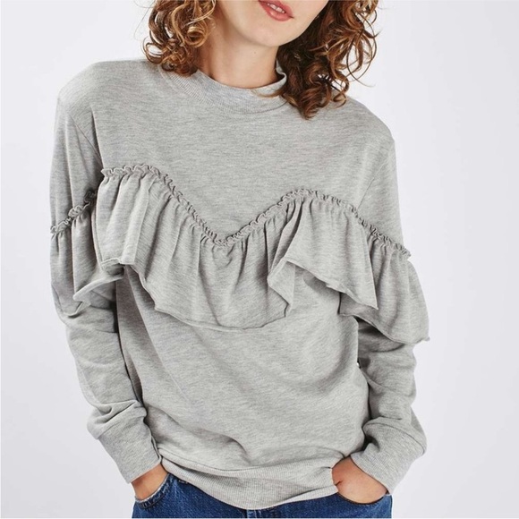 Topshop Tops - New Topshop Sweatshirt Ruffle Front Long Sleeve Crewneck Size 6